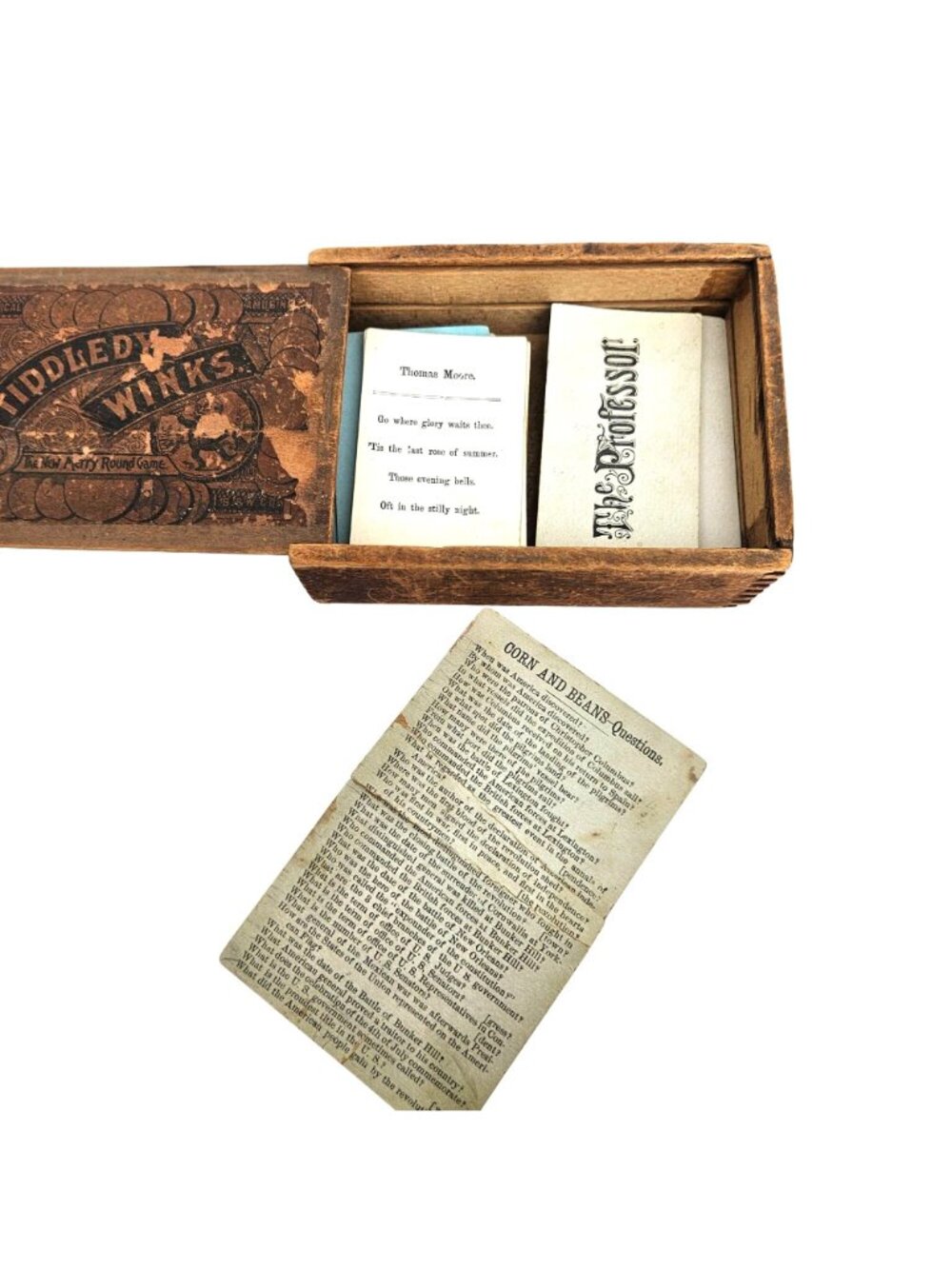 Antique 1890s Tiddledy Winks Wooden Sliding Lid Box Victorian Card Games - Picture 6 of 16